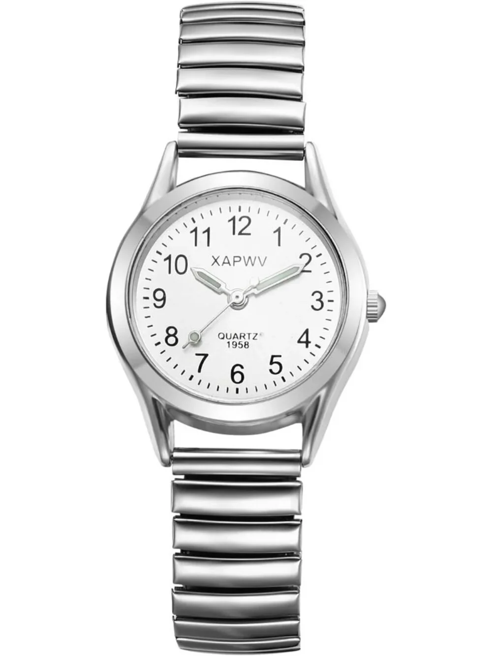 Women's Silver Stretch Band Couple Bangle Ultrathin Elastic Strap Wrist Watch